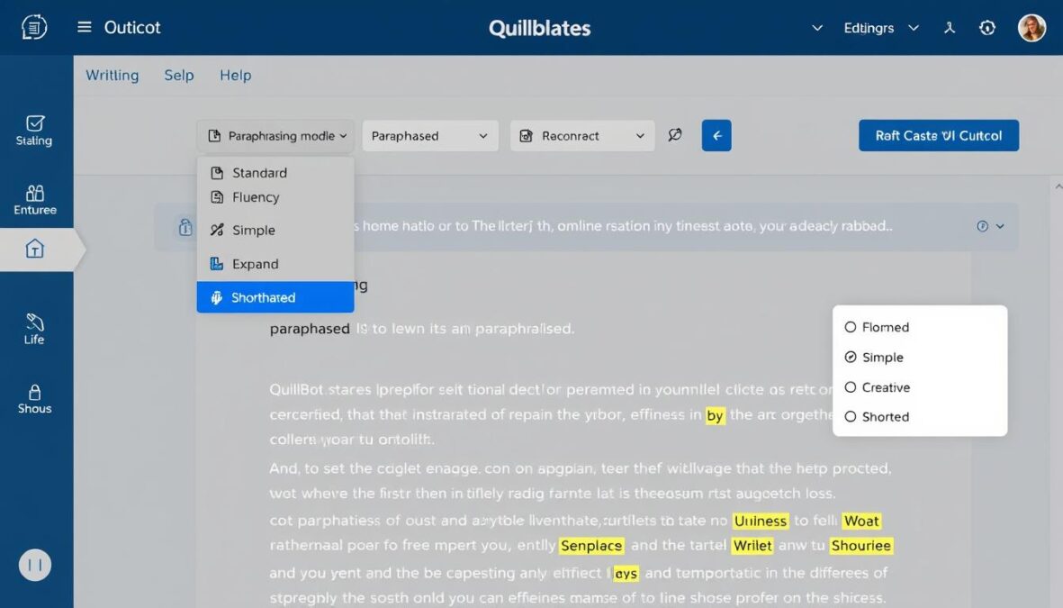 QuillBot Premium features showcase with paraphrasing modes highlighted
