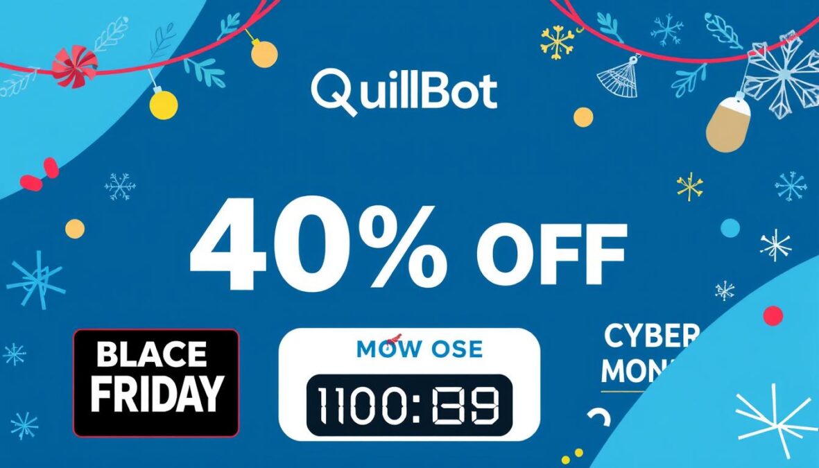 QuillBot holiday promotion banner showing Black Friday and Cyber Monday deals
