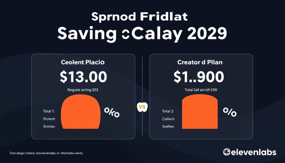 Savings calculator showing ElevenLabs Black Friday 2025 deal versus regular pricing