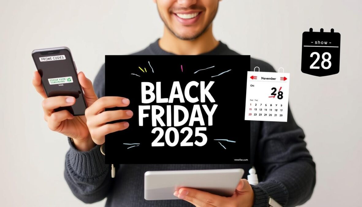 Shopper prepared with Black Friday 2025 promo codes on multiple devices
