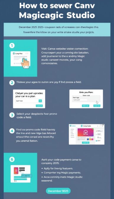 Step-by-step guide showing how to redeem Canva Magic Studio coupon December 2025