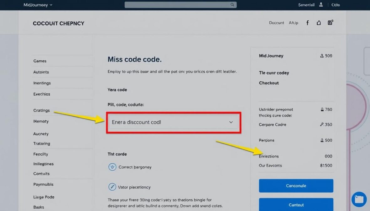 Step-by-step screenshot guide showing how to apply a Midjourney discount code