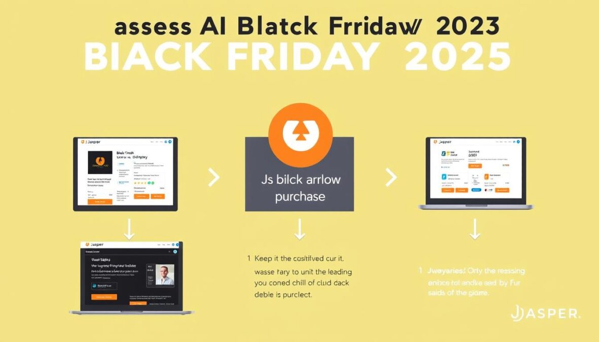 Step-by-step visual guide showing how to access Jasper AI Black Friday 2025 Deal
