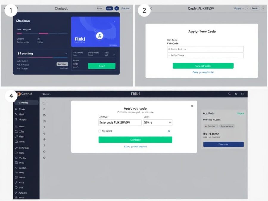Step-by-step visual guide showing how to apply Fliki AI discount code November 2025