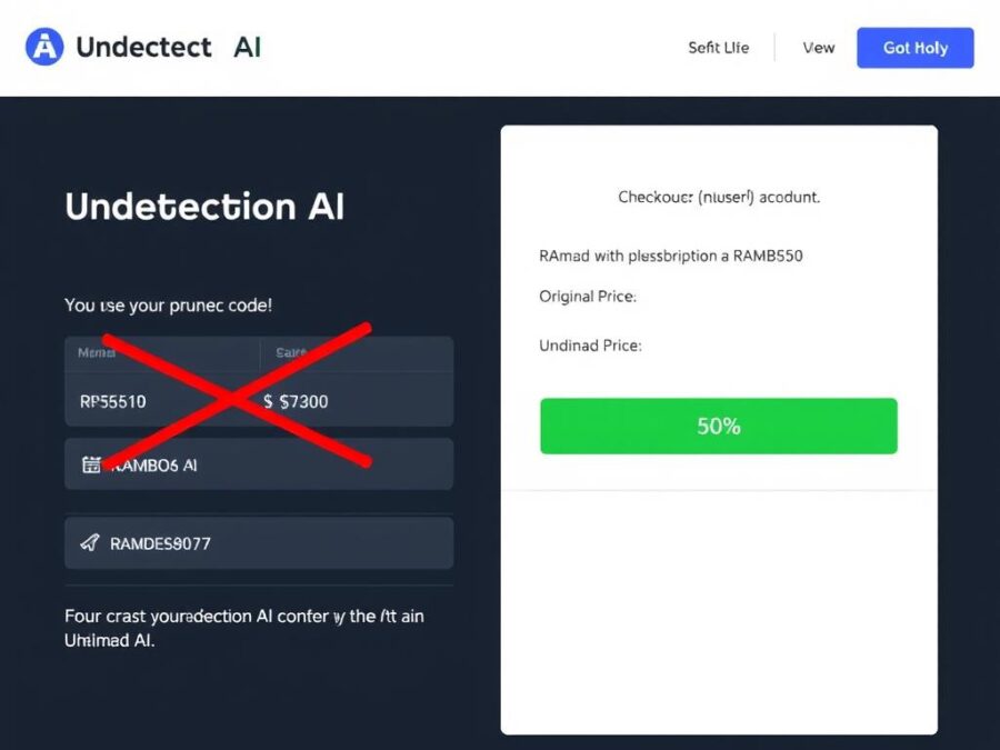Undetectable AI dashboard with promo code applied showing 50% discount