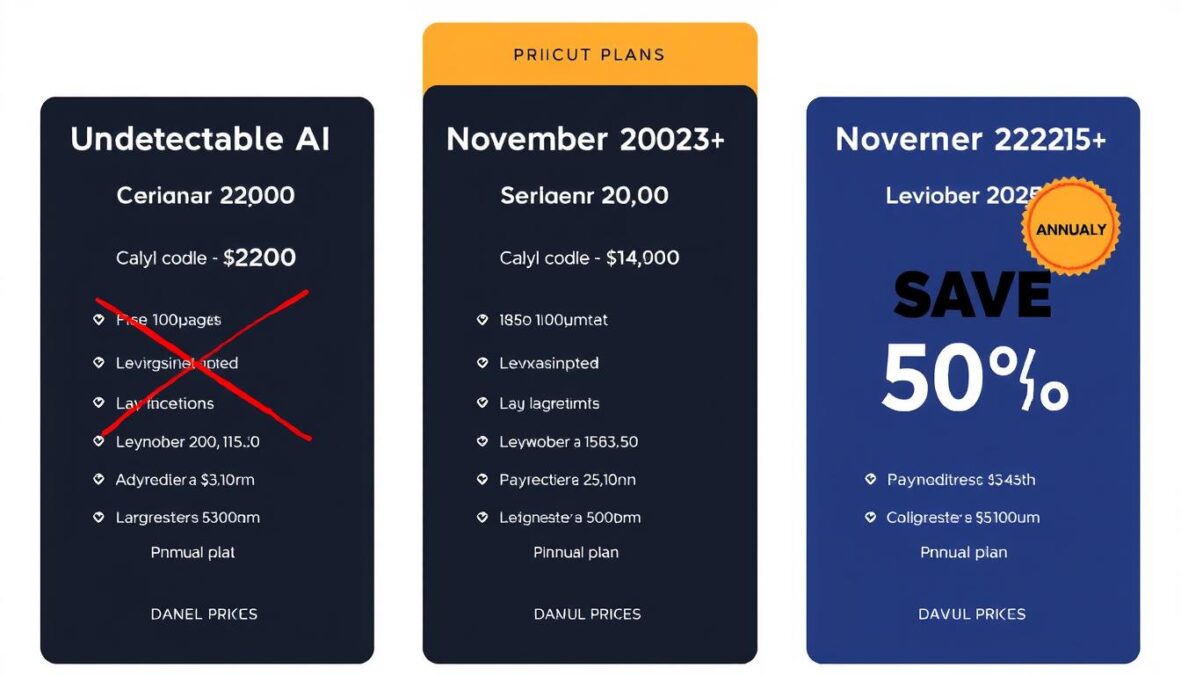 Undetectable AI pricing plans with November 2025 promo code discounts highlighted