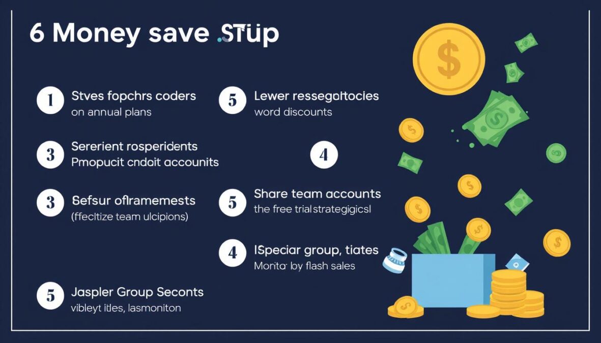 Visual guide showing tips to maximize savings with Jasper AI promo code December 2025