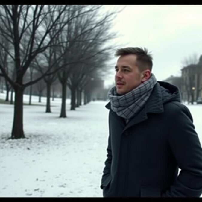 Before: Original video frame showing a winter scene