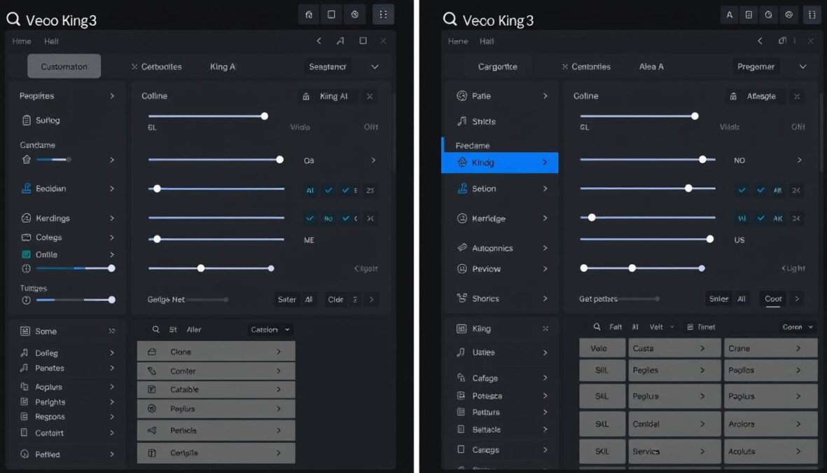 Customization interfaces of Kling AI and Veo 3 showing different control options