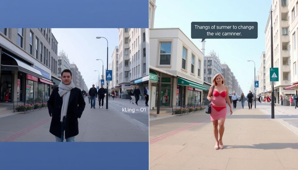 Demonstration of Kling AI O1 video editing capabilities showing before and after shots