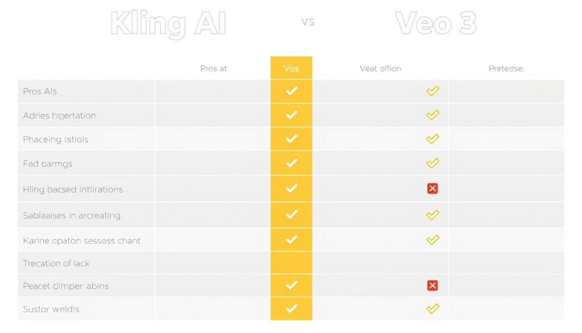 Pros and cons visualization for Kling AI vs Veo 3