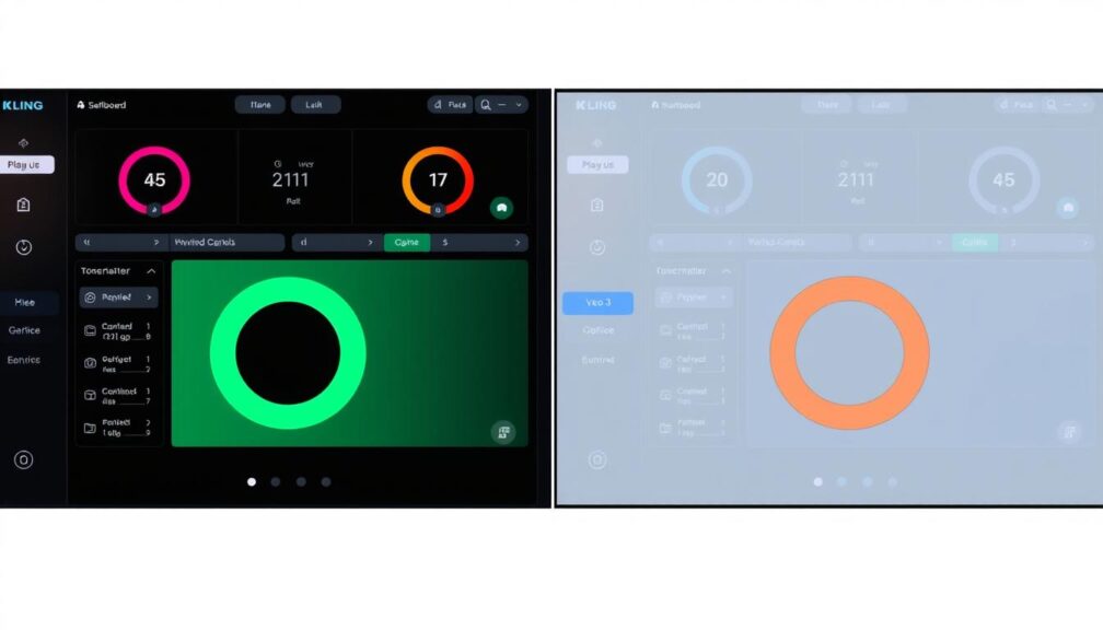 Side-by-side comparison of Kling AI and Veo 3 interfaces showing their main dashboards