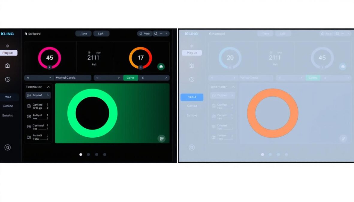 Side-by-side comparison of Kling AI and Veo 3 interfaces showing their main dashboards