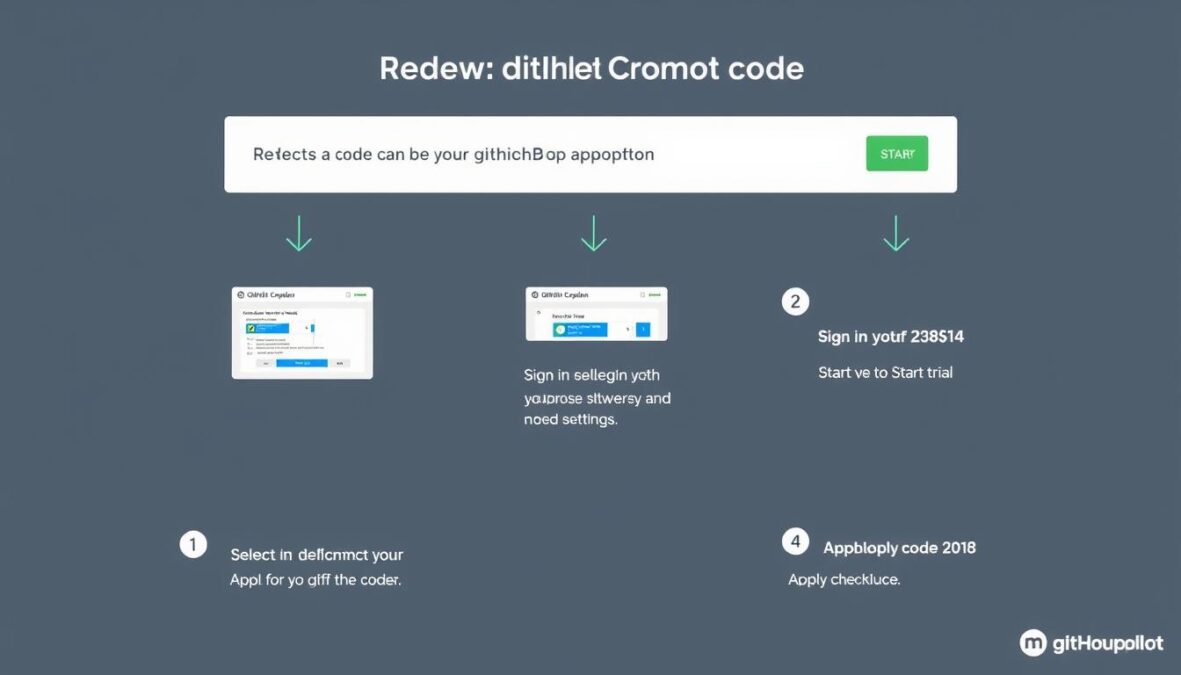Step-by-step visual guide showing how to redeem GitHub Copilot promo code December 2025