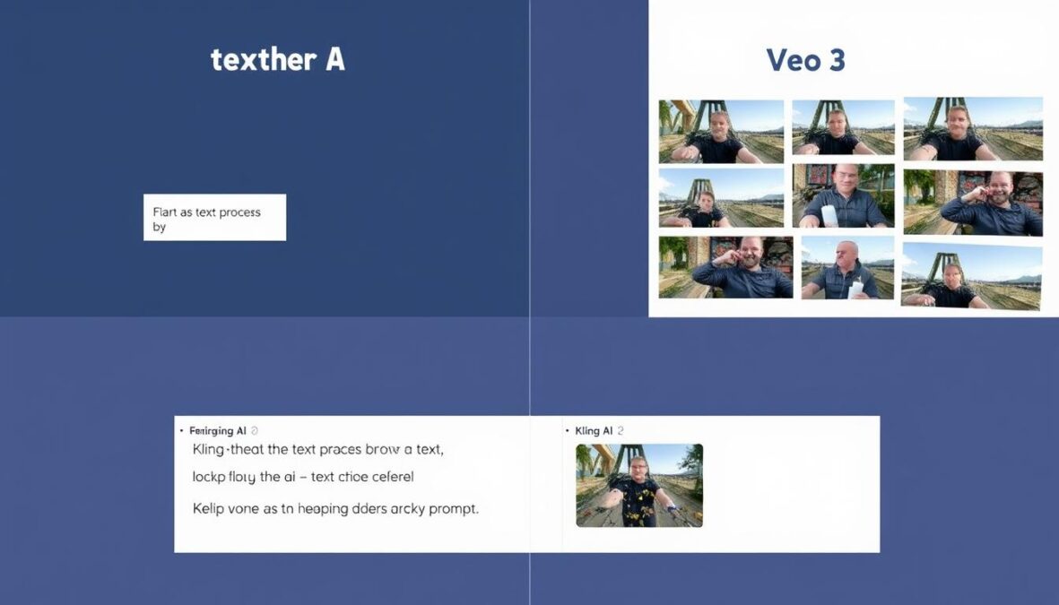 Text prompt being transformed into video by both Kling AI and Veo 3
