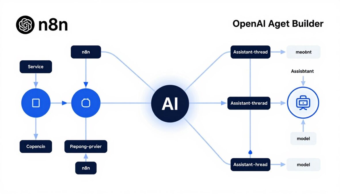 Comparison diagram of n8n vs OpenAI Agent Builder architecture showing workflow differences