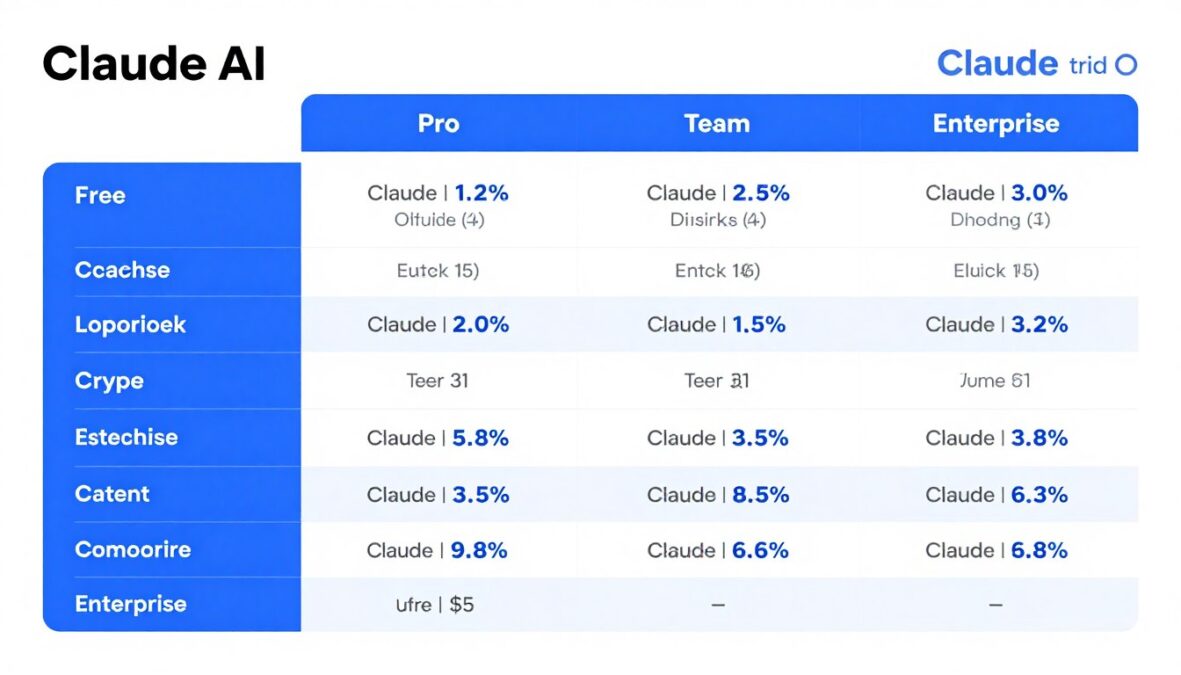 Comparison of Claude AI pricing plans showing Free, Pro, Team, and Enterprise options