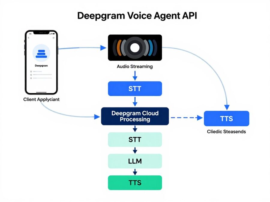 Deepgram Voice Agent API integration architecture showing components and data flow