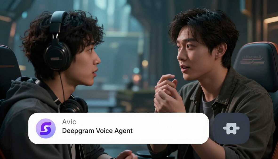 Gaming scene showing player interacting with NPC through Deepgram Voice Agent API