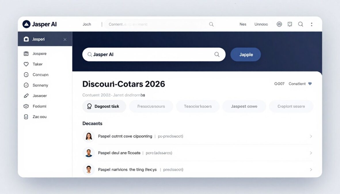 Jasper AI dashboard showing content generation interface with a Jasper AI promo code banner