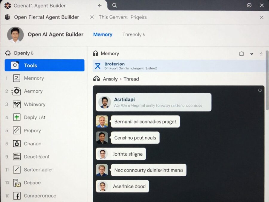 OpenAI Agent Builder creating a conversational AI assistant with tools and memory