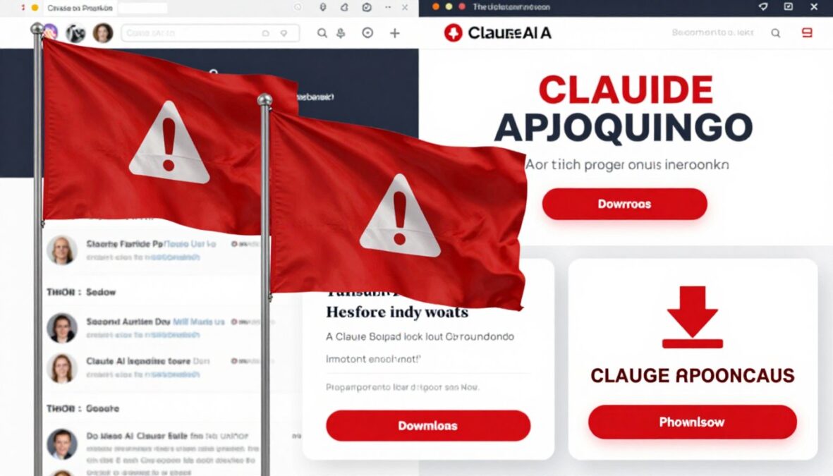 Warning signs of Claude AI promo code scams showing suspicious websites and fake generators