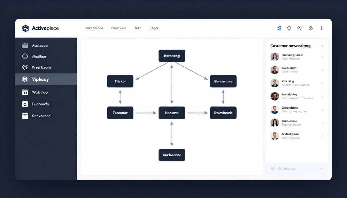 Activepieces visual workflow builder interface with drag and drop functionality