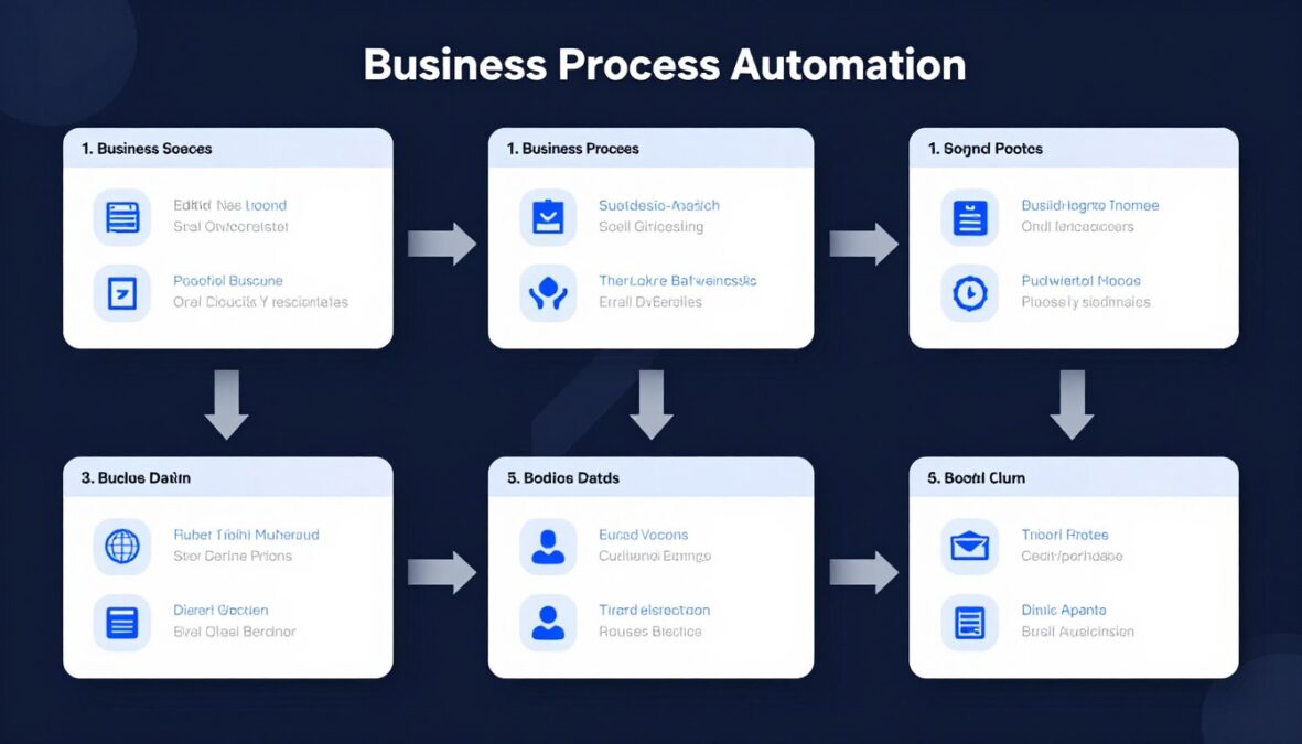 Business automation workflow diagram showing AI tool integrations