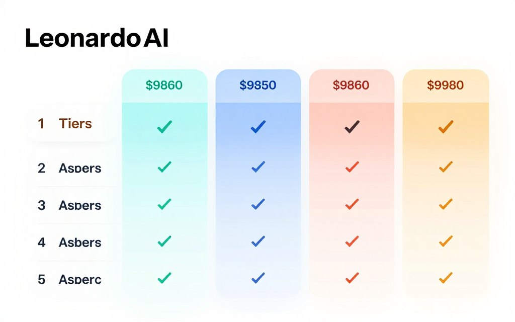 Comparison chart of Leonardo AI subscription plans showing pricing tiers
