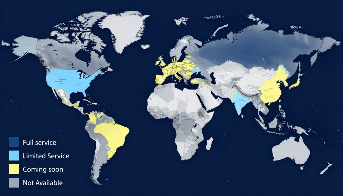 Global map showing Gemini AI service availability