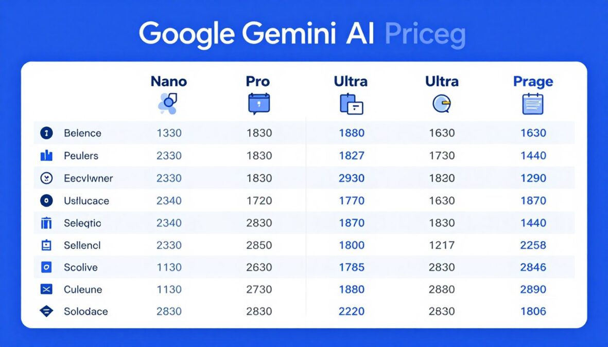 Google Gemini AI pricing tiers comparison chart