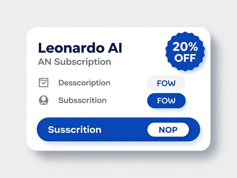 Leonardo AI annual subscription discount card showing 20% off promotion