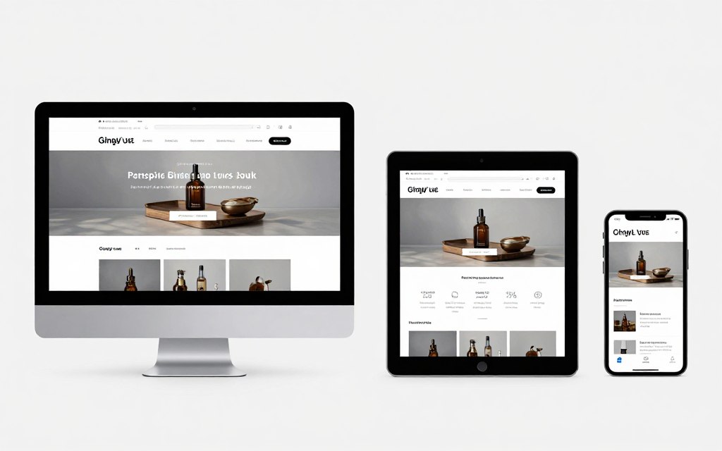 Responsive design preview showing multiple device sizes