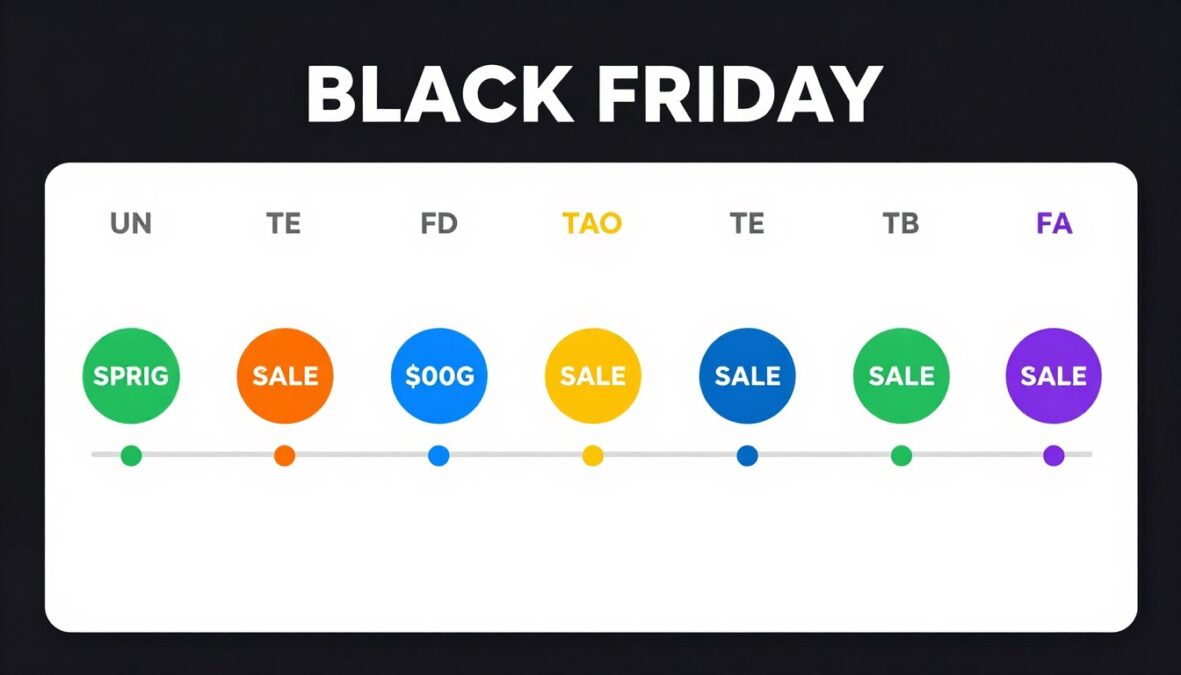 Seasonal promotional calendar showing Black Friday and special event discounts