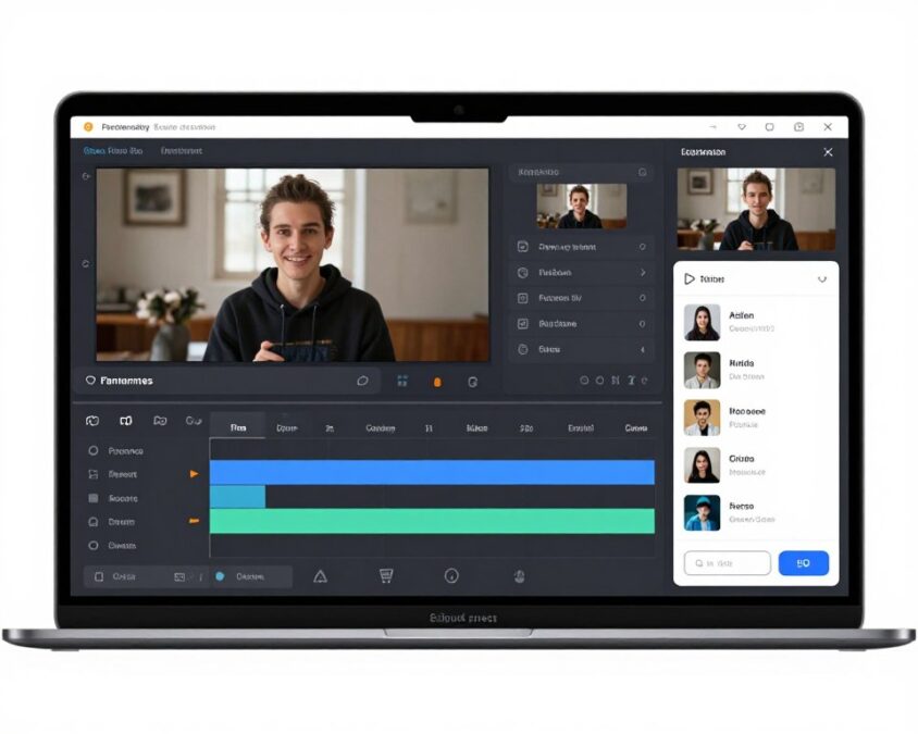 VideoEdit AI interface showing video editing timeline