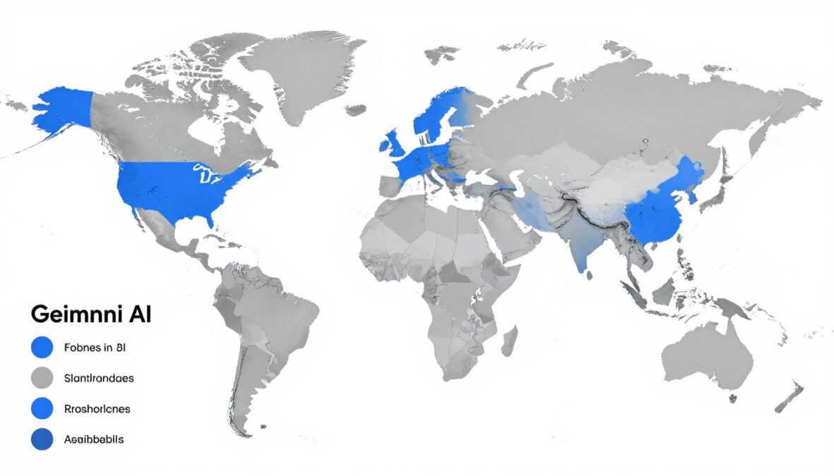 World map showing Google Gemini AI availability by country