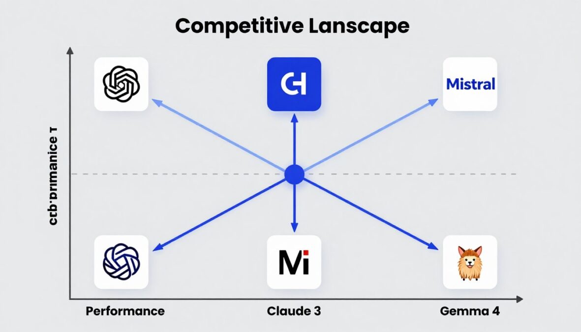 Competitive landscape map showing AI models positioned by performance and accessibility