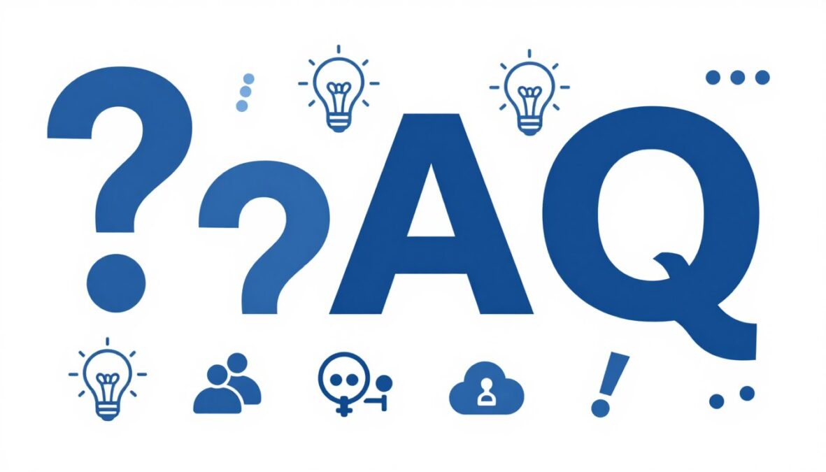 FAQ concept illustration with question marks and information symbols