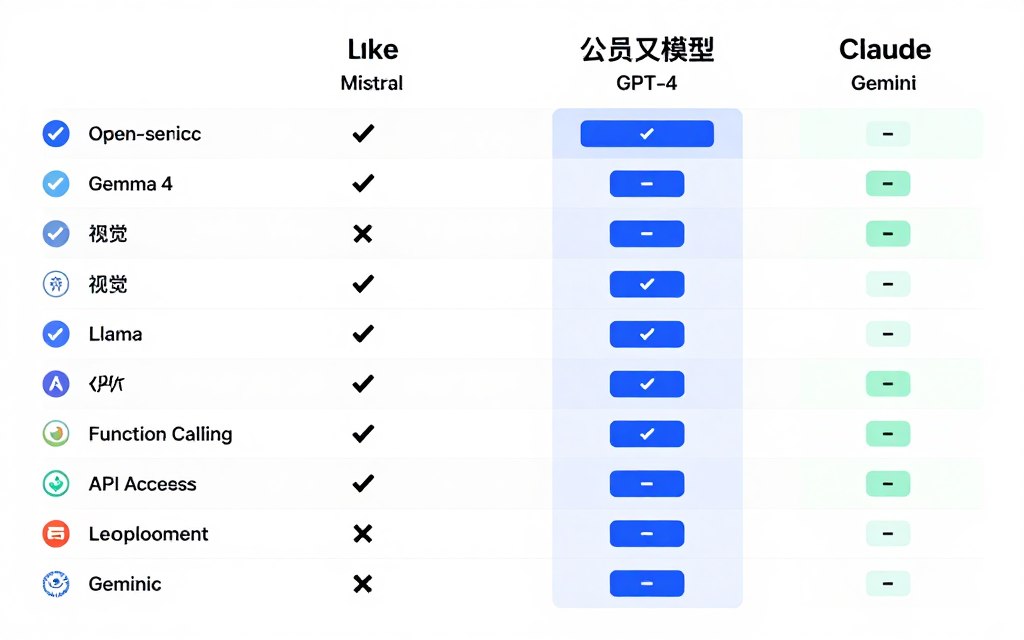 Feature comparison chart between open and proprietary models