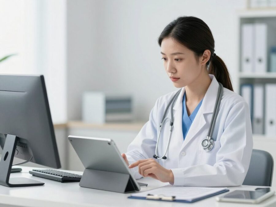 Healthcare professional using Gemma 4 for medical documentation