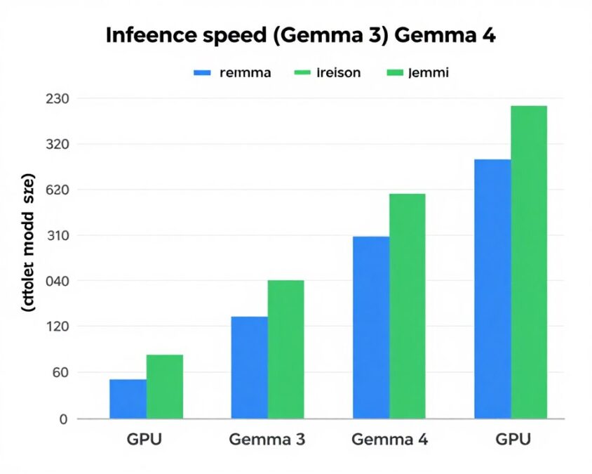 Inference speed comparison chart between Gemma 3 and Gemma 4
