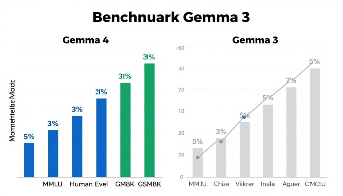 Performance benchmark comparison charts showing Gemma 4 scores across different tests