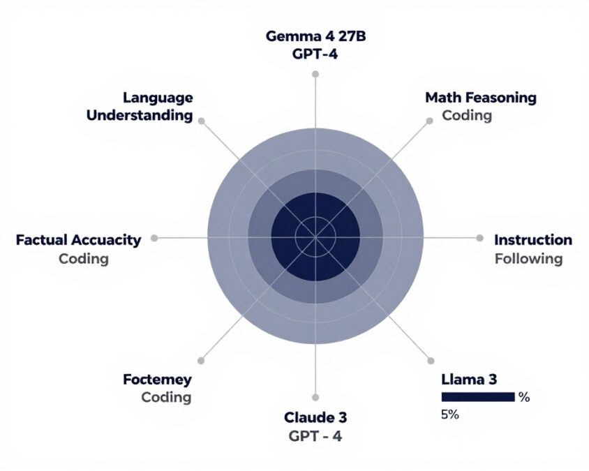 Radar chart comparing model performance across multiple benchmarks