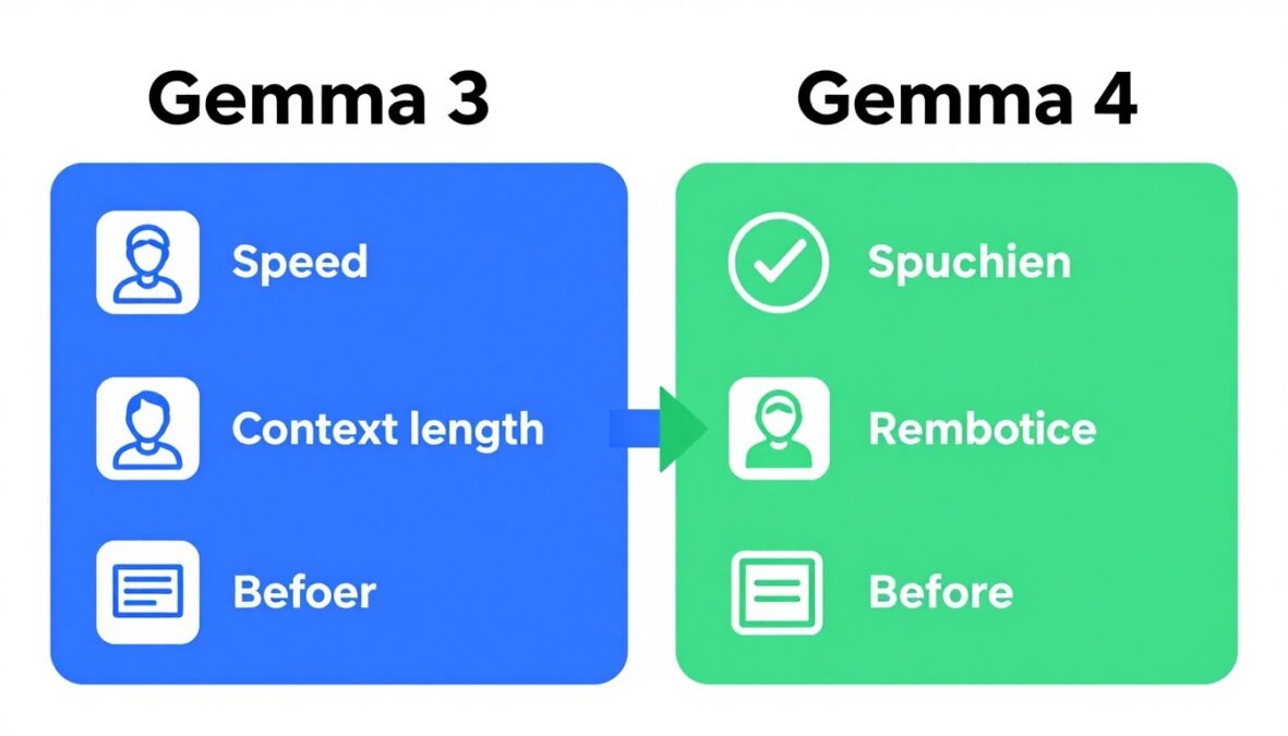 Side-by-side comparison of Gemma 3 and Gemma 4 features