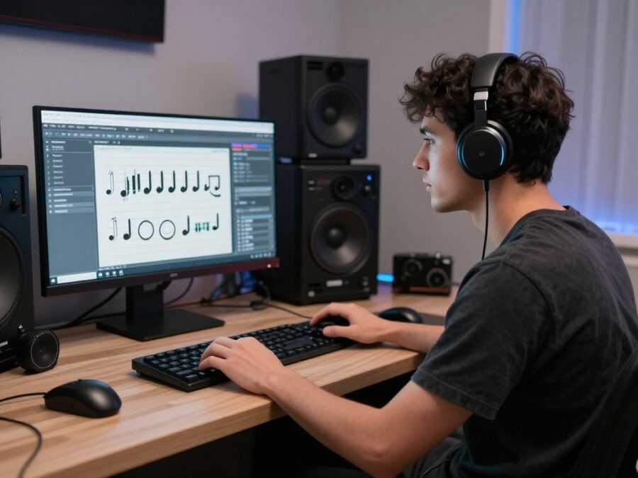 Musician with AI music generation interface