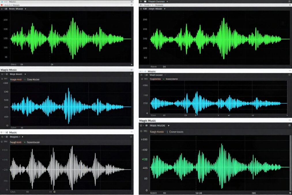 Audio waveform comparison showing quality across different AI music generators
