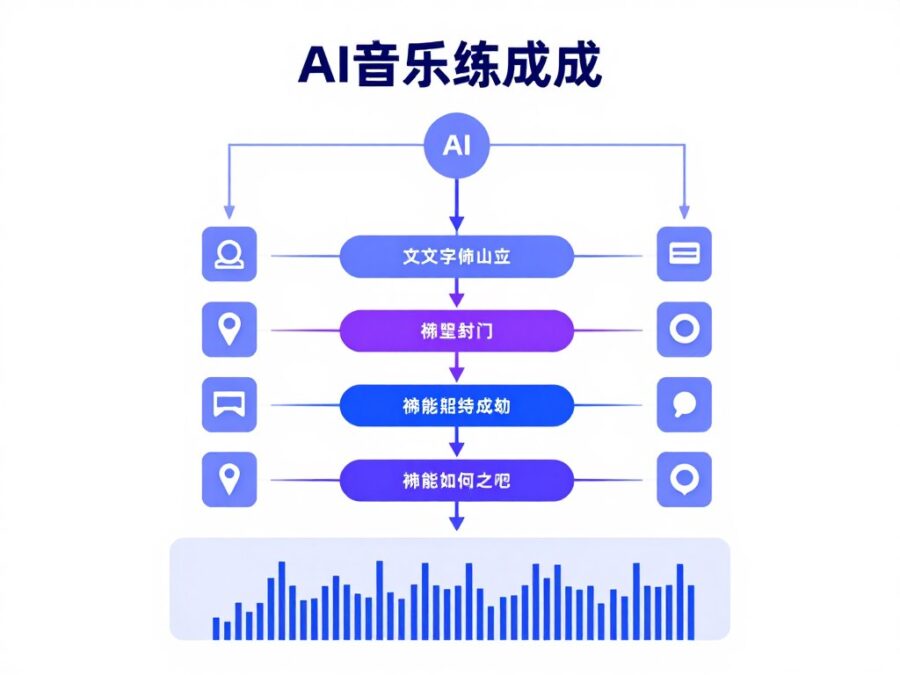 Diagram showing Magic Music AI processing flow from text to generated music