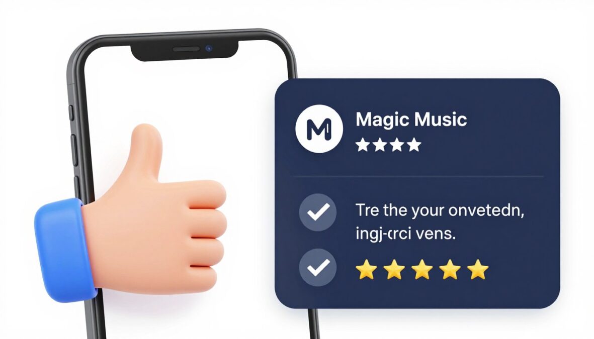 Final recommendation summary with thumbs up and Magic Music app displayed