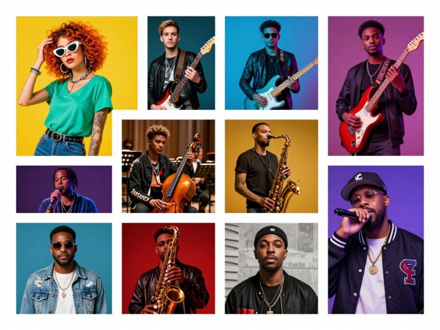Genre variety showcase displaying different music styles from Magic Music