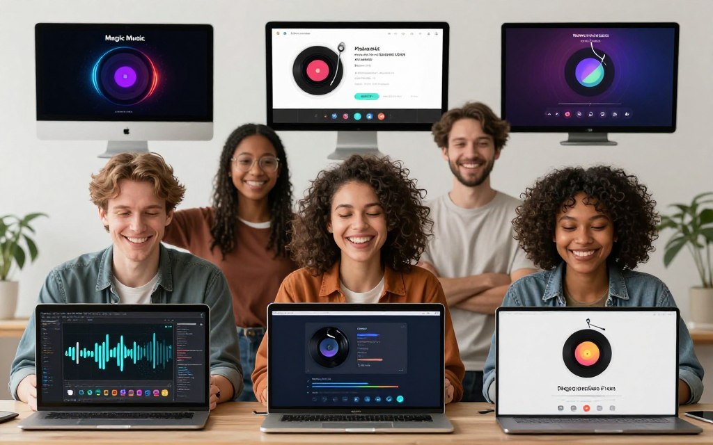 Happy Magic Music users successfully creating content with AI-generated music